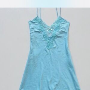 Elegant Blue Lace Trim Dress